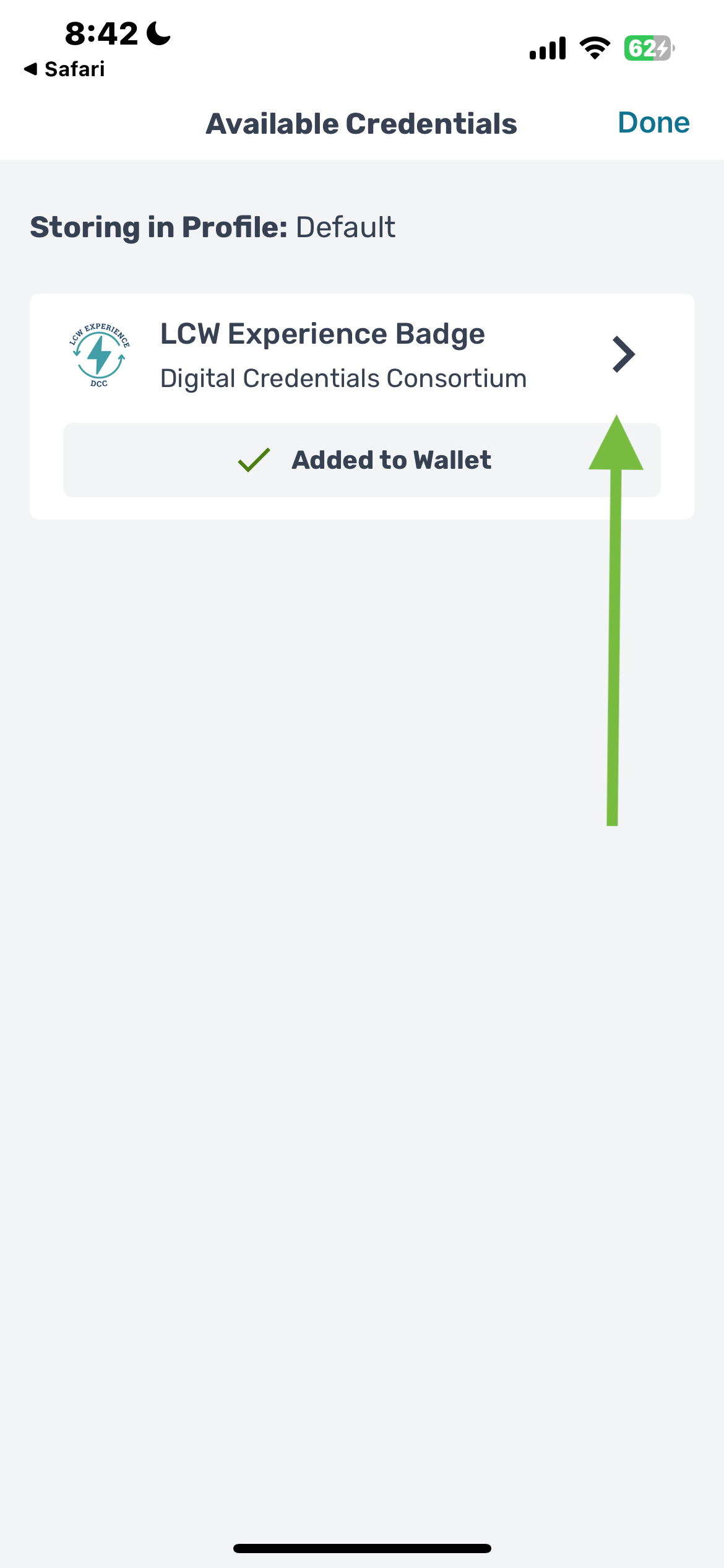 Credential added confirmation
